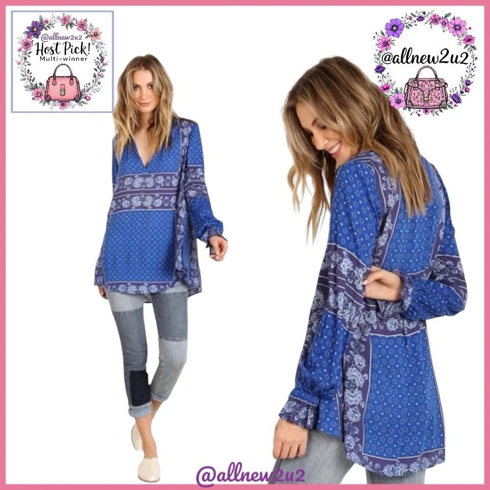 Free People Changing Times Print Tunic Top Blouse Shirt Size S